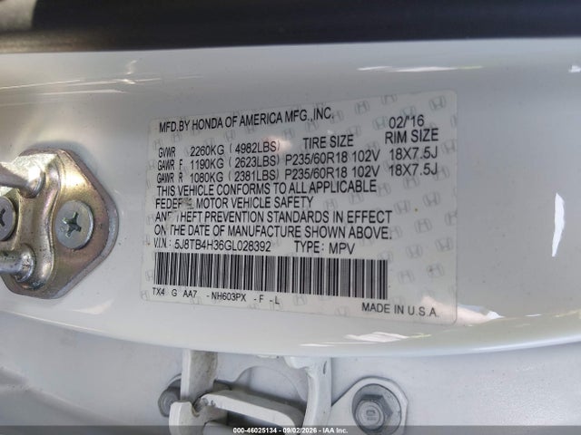 Aukcja sprzedaży 2016 Acura Rdx Acurawatch Plus Package, vin: 5J8TB4H36GL028392, numer aukcji: 46025134