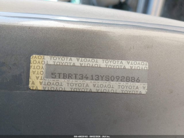 2000 Toyota Tundra Sr5 V8 მანქანა იყიდება აუქციონზე, vin: 5TBRT3413YS092886, აუქციონის ნომერი: 46025163