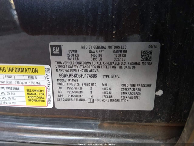 Buick Enclave Leather 2015 5GAKRBKD6FJ174606 Image 9