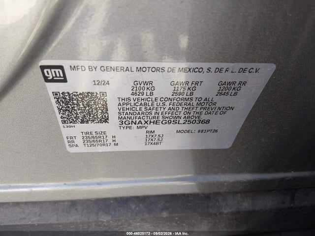 Aukcja sprzedaży 2025 Chevrolet Equinox Fwd Lt, vin: 3GNAXHEG9SL250368, numer aukcji: 46025172