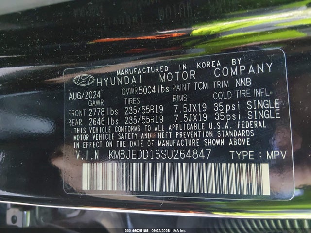 2025 Hyundai Tucson Hybrid Limited მანქანა იყიდება აუქციონზე, vin: KM8JEDD16SU264847, აუქციონის ნომერი: 46025185
