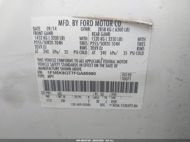 Aukcja sprzedaży 2015 Ford Explorer Sport, vin: 1FM5K8GT7FGA85980, numer aukcji: 46025199