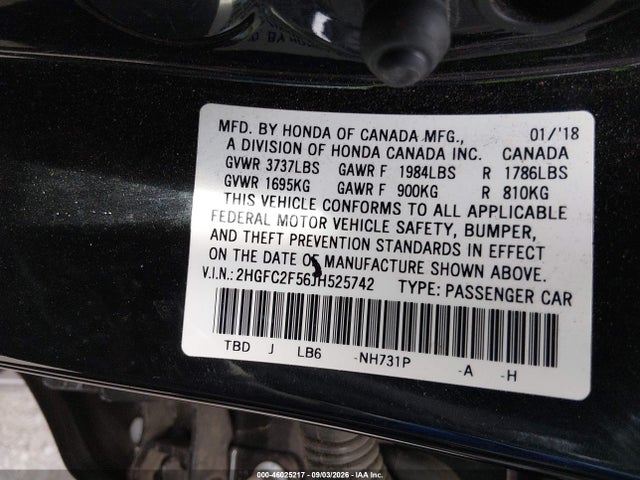 Продаж на аукціоні авто 2018 Honda Civic Lx, vin: 2HGFC2F56JH525742, номер лоту: 46025217