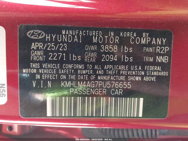 2023 Hyundai Elantra Sel მანქანა იყიდება აუქციონზე, vin: KMHLM4AG7PU576655, აუქციონის ნომერი: 46025294