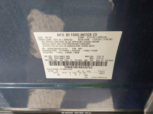 2FMGK5B85KBA30763 Ford FLEX SE