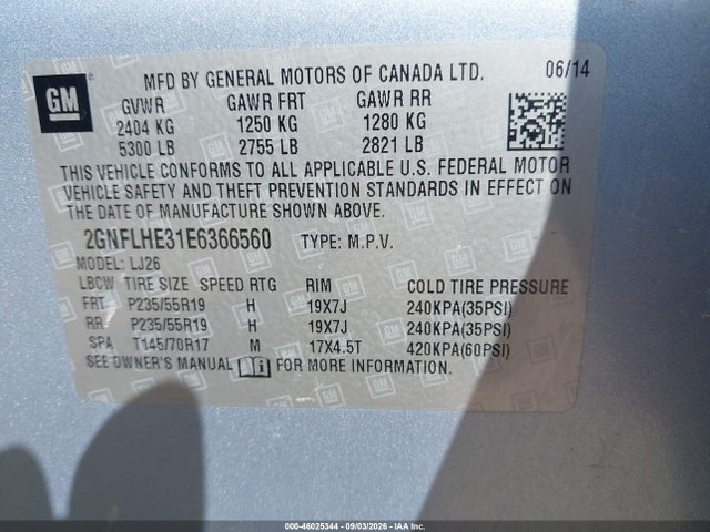 Aukcja sprzedaży 2014 Chevrolet Equinox Ltz, vin: 2GNFLHE31E6366560, numer aukcji: 46025344