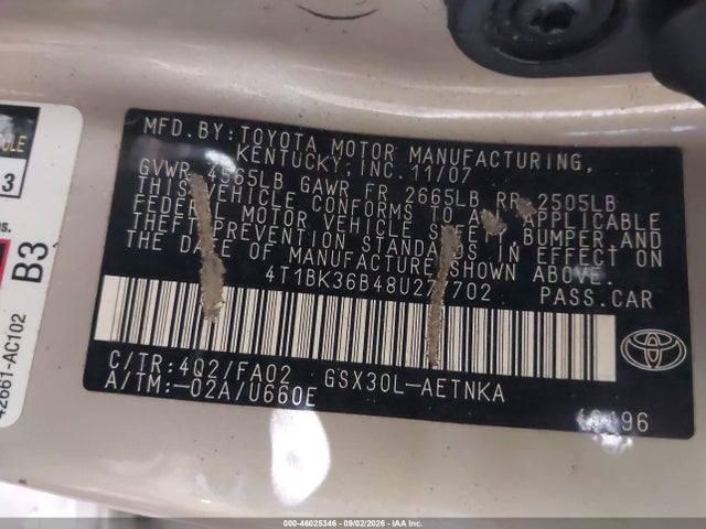 46025346 :رقم المزاد ، 4T1BK36B48U277702 vin ، 2008 Toyota Avalon Xl مزاد بيع