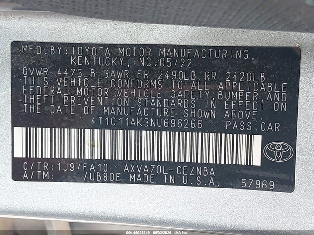 Toyota CAMRY LE 2022 4T1C11AK3NU696266 Image 9