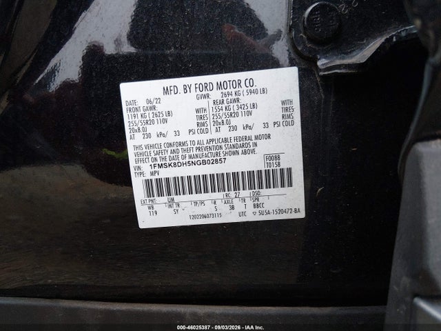 Aukcja sprzedaży 2022 Ford Explorer Xlt, vin: 1FMSK8DH5NGB02857, numer aukcji: 46025387