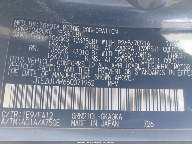 Продажа на аукционе авто 2006 Toyota 4runner Sr5 V6, vin: JTEZU14R660071962, номер лота: 46025404