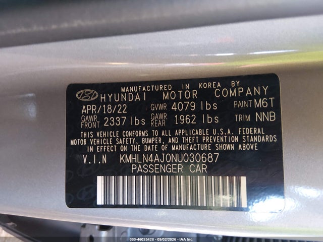 Aukcja sprzedaży 2022 Hyundai Elantra Hybrid Limited, vin: KMHLN4AJ0NU030687, numer aukcji: 46025428