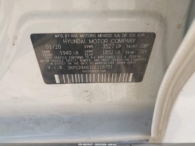 Продаж на аукціоні авто 2020 Hyundai Accent Se, vin: 3KPC24A61LE118751, номер лоту: 46025437