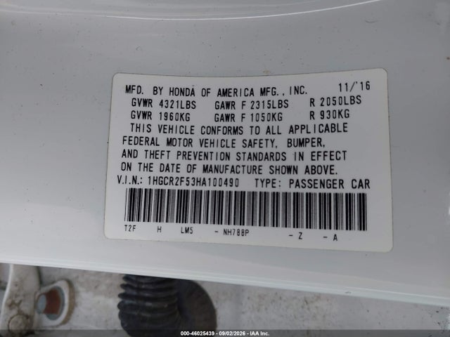 Aukcja sprzedaży 2017 Honda Accord Sport, vin: 1HGCR2F53HA100490, numer aukcji: 46025439