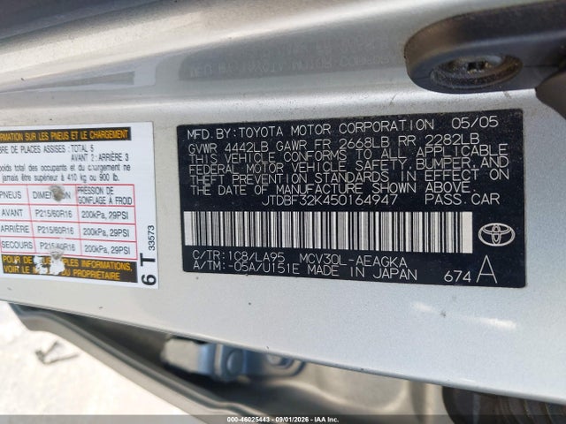 Продаж на аукціоні авто 2005 Toyota Camry Xle V6, vin: JTDBF32K450164947, номер лоту: 46025443