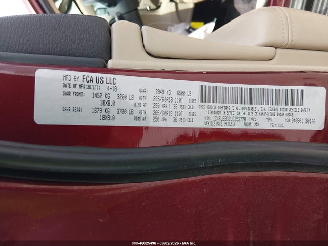 46025498 :رقم المزاد ، 1C4RJEBG3JC353778 vin ، 2018 Jeep Grand Cherokee Limited 4x2 مزاد بيع