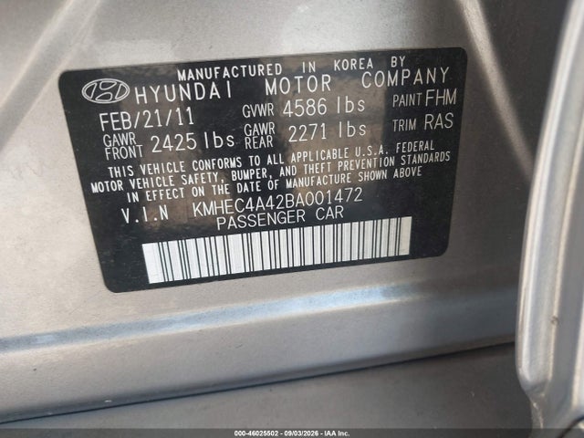 Продажа на аукционе авто 2011 Hyundai Sonata Hybrid, vin: KMHEC4A42BA001472, номер лота: 46025502
