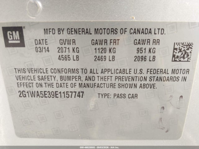Продажа на аукционе авто 2014 Chevrolet Impala Limited Ls, vin: 2G1WA5E39E1157747, номер лота: 46025505
