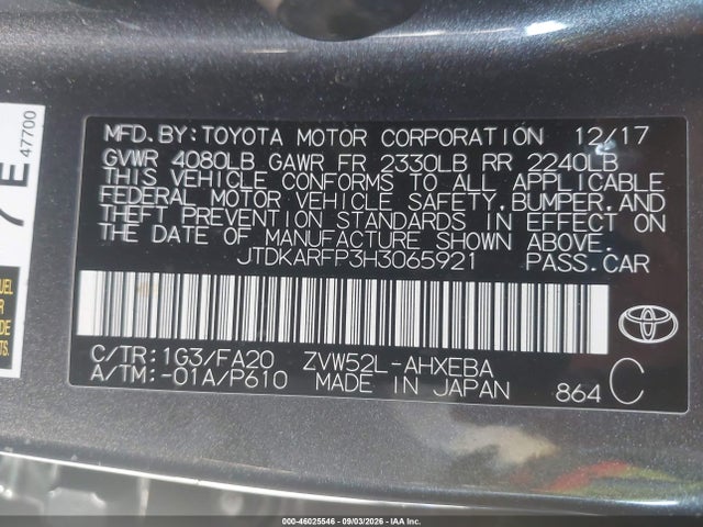Продажа на аукционе авто 2017 Toyota Prius Prime Plus, vin: JTDKARFP3H3065921, номер лота: 46025546