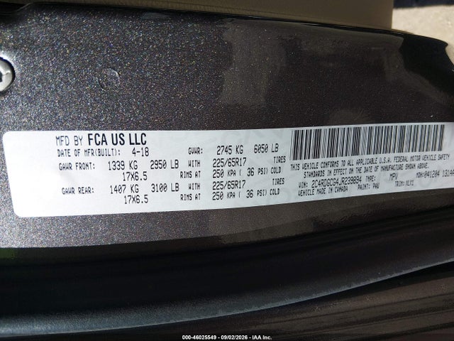 Aukcja sprzedaży 2018 Dodge Grand Caravan Sxt, vin: 2C4RDGCG4JR239894, numer aukcji: 46025549