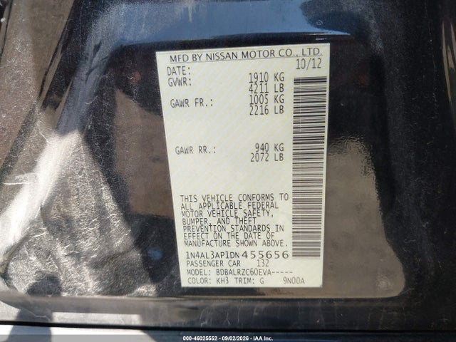 Aukcja sprzedaży 2013 Nissan Altima 2.5 S, vin: 1N4AL3AP1DN455656, numer aukcji: 46025552