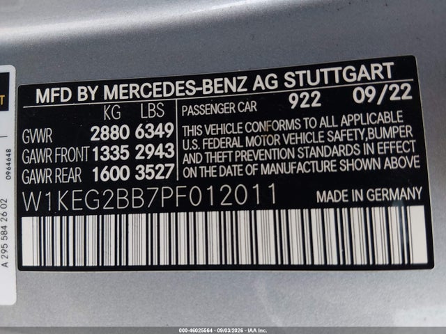 46025564 :رقم المزاد ، W1KEG2BB7PF012011 vin ، 2023 Mercedes-benz Eqe 350 مزاد بيع