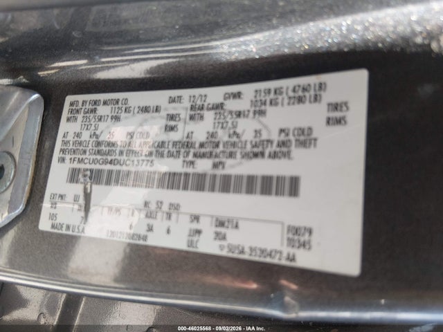 Aukcja sprzedaży 2013 Ford Escape Se, vin: 1FMCU0G94DUC13775, numer aukcji: 46025568