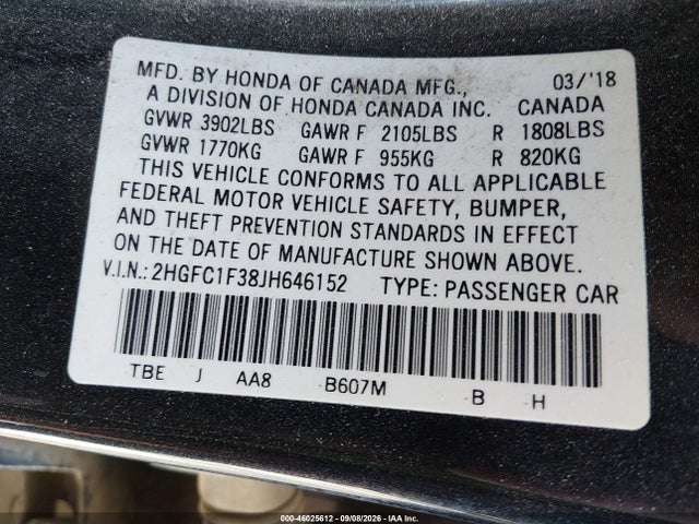 Honda Civic Ex-t 2018 2HGFC1F38JH646152 Image 9