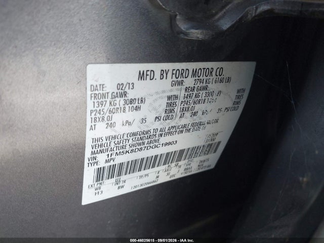 46025615 :رقم المزاد ، 1FM5K8D87DGC19903 vin ، 2013 Ford Explorer Xlt مزاد بيع