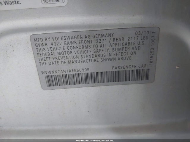 Aukcja sprzedaży 2010 Volkswagen Cc Sport, vin: WVWNN7AN1AE550905, numer aukcji: 46025622