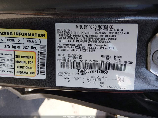 Продаж на аукціоні авто 2020 Ford Fusion Titanium, vin: 3FA6P0D99LR153050, номер лоту: 46025623