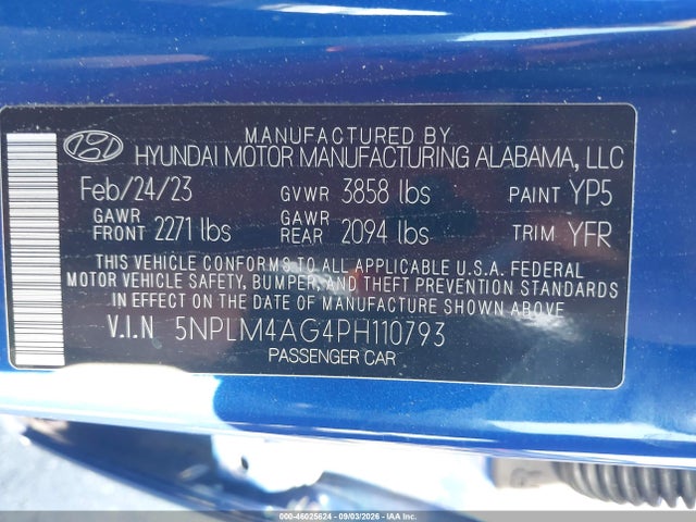 Aukcja sprzedaży 2023 Hyundai Elantra Sel, vin: 5NPLM4AG4PH110793, numer aukcji: 46025624