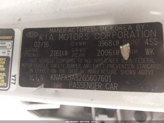 Aukcja sprzedaży 2016 Kia Forte Lx, vin: KNAFK5A82G5607601, numer aukcji: 46025639