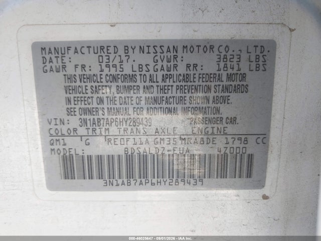 Nissan SENTRA SV 2017 3N1AB7AP6HY289439 Image 9