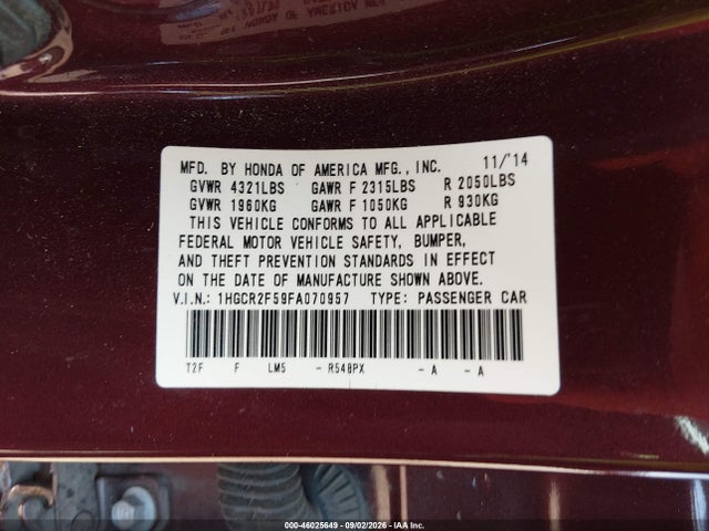 Продаж на аукціоні авто 2015 Honda Accord Sport, vin: 1HGCR2F59FA070957, номер лоту: 46025649