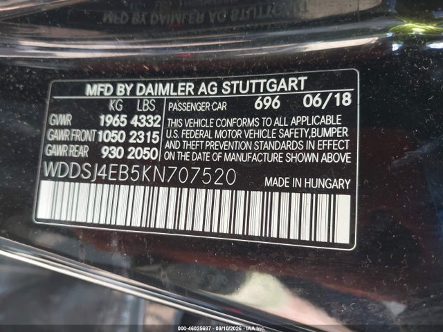Aukcja sprzedaży 2019 Mercedes-benz Cla 250, vin: WDDSJ4EB5KN707520, numer aukcji: 46025687