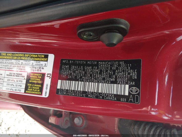 Aukcja sprzedaży 2011 Toyota Corolla S, vin: 2T1BU4EE8BC696544, numer aukcji: 46025688
