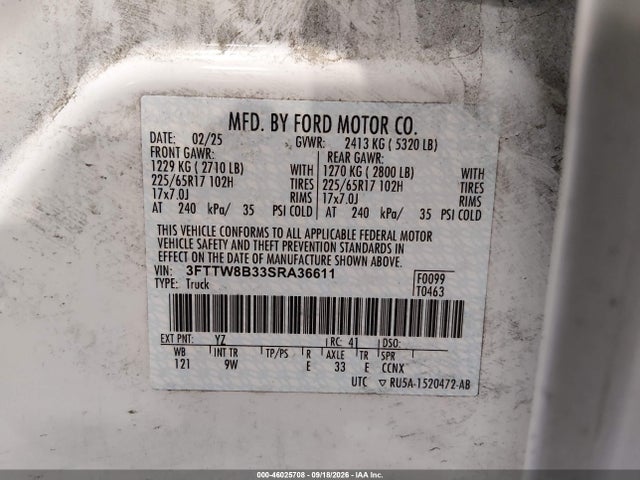 Ford Maverick Xl 2025 3FTTW8B33SRA36611 Image 9