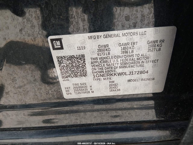 46025737 :رقم المزاد ، 1GNERKKW0LJ172804 vin ، 2020 Chevrolet Traverse Fwd Premier مزاد بيع