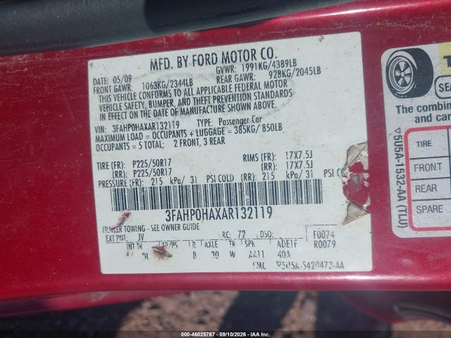 Aukcja sprzedaży 2010 Ford Fusion Se, vin: 3FAHP0HAXAR132119, numer aukcji: 46025767