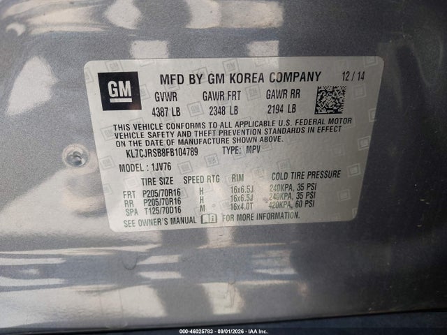 KL7CJRSB8FB104789 Chevrolet Trax Lt