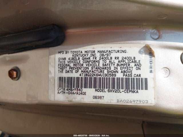 Продаж на аукціоні авто 1998 Toyota Camry Le, vin: 4T1BG22K6WU190589, номер лоту: 46025788