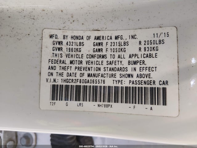 Honda Accord Ex-l 2016 1HGCR2F80GA065576 Image 9