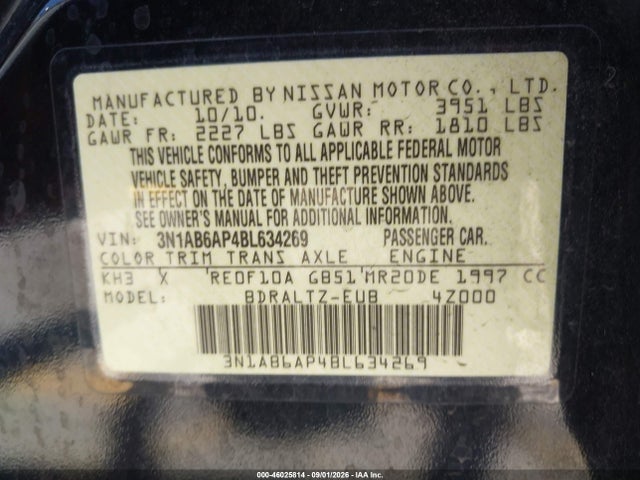 46025814 :رقم المزاد ، 3N1AB6AP4BL634269 vin ، 2011 Nissan Sentra 2.0sr مزاد بيع