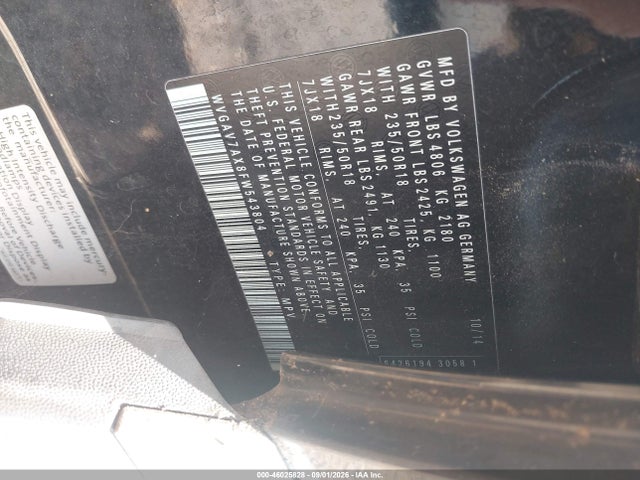 Продаж на аукціоні авто 2015 Volkswagen Tiguan Sel, vin: WVGAV7AX8FW543804, номер лоту: 46025828