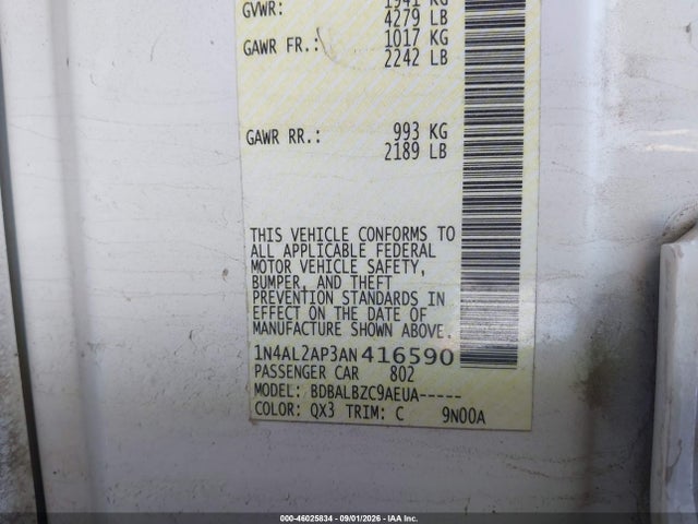 2010 Nissan Altima 2.5 S მანქანა იყიდება აუქციონზე, vin: 1N4AL2AP3AN416590, აუქციონის ნომერი: 46025834