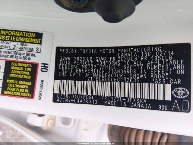 Продажа на аукционе авто 2014 Toyota Corolla S Plus, vin: 2T1BURHE0EC112635, номер лота: 46025872