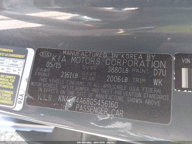 46025884 :رقم المزاد ، KNAFK4A68G5456160 vin ، 2016 Kia Forte Lx مزاد بيع