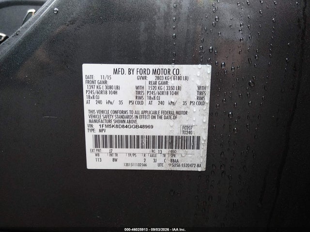 Продаж на аукціоні авто 2016 Ford Explorer Xlt, vin: 1FM5K8D84GGB48969, номер лоту: 46025913