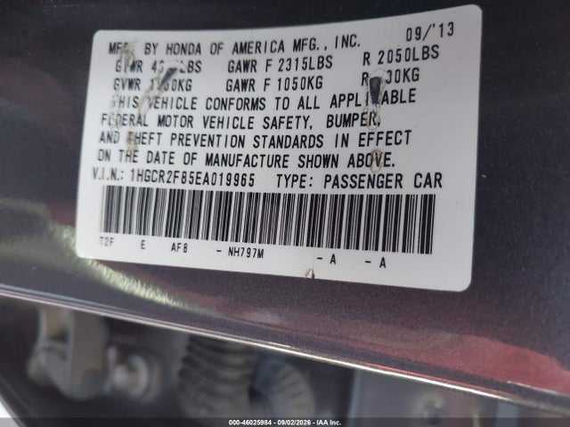 Auction sale of the 2014 Honda Accord Ex-l, vin: 1HGCR2F85EA019965, lot number: 46025984