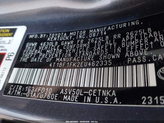 Aukcja sprzedaży 2014 Toyota Camry Le, vin: 4T1BF1FK2EU462335, numer aukcji: 46025993
